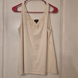Talbots off white/cream colored Lace trimmed tank top Women's size M pima cotton
